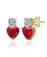 Фото #1 товара Sterling Silver 14K Gold Plated with Cubic Zirconia Two-Stone Heart Earrings