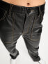 Only Tall high waisted wide leg faux leather contrast stitch trousers in black