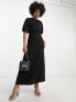 ASOS DESIGN Tall tie waist puff sleeve midi dress in black