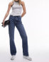 Topshop Tall high rise straight Kort jeans in mid blue