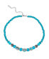 ფოტო #1 პროდუქტის Silver Tone Aqua Pink Floral Beaded Necklace 15" Adjustable