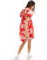 Фото #4 товара Wednesday's Girl tropical floral print puff sleeve mini smock dress in red