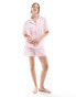 Фото #4 товара ASOS DESIGN woven stripe short sleeve shirt & boxer short pyjama set in pink