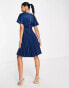 Фото #2 товара Closet London Petite wrap front pleated mini skater dress in navy