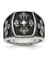 Stainless Steel Antiqued Polished and Textured Cross Ring