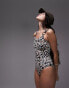 Фото #2 товара Topshop leopard print scoop back swimsuit with ring trims in multi