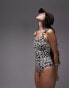 Topshop leopard print scoop back swimsuit with ring trims in multi US 2 - фото #2