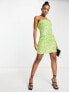 Forever New structured bandeau sequin mini dress in lime mix