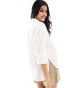 New Look long sleeve linen look shirt in white