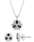 ფოტო #5 პროდუქტის Lab-Grown Blue Sapphire (7/8 ct. t.w.) & Diamond (1/10 ct. t.w.) Flower 18" Pendant Necklace in Sterling Silver