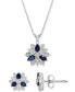 Фото #5 товара Macy's lab-Grown Blue Sapphire (7/8 ct. t.w.) & Diamond (1/10 ct. t.w.) Flower 18" Pendant Necklace in Sterling Silver