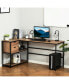 L-Shaped Home Office Desk with Storage Shelves & Steel Frame