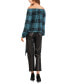 ფოტო #4 პროდუქტის Women's Off-The-Shoulder Plaid Tie-Front Bouse