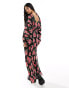 Фото #8 товара ASOS DESIGN long sleeve batwing plisse midi dress with tie back in black base red rose print