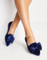 ASOS DESIGN Lake bow pointed ballet flats in navy velvet