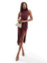 Фото #7 товара ASOS DESIGN high neck drape minimal cut out midi dress in plum