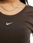 Nike mini-ribbed scoop back t-shirt in baroque brown