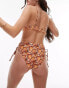 Фото #8 товара Topshop high-waist rushed waist bikini bottoms in brown ditsy floral