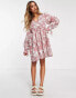 ASOS DESIGN twill scallop babydoll mini dress in red retro floral gingham