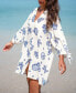 Фото #3 товара Women's White Seashell Collared Cover-Up Beach Dress