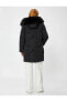 Пальто Koton Plush Hooded Zippered Coat