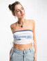 Фото #2 товара Tammy Girl graphic bandeau crop top with ruched tie sides in white