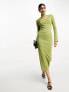 Pretty Lavish high neck split knitted midaxi dress in olive