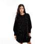 Фото #2 товара River Island velvet embroidered mini smock dress in black