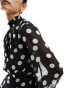 New Look high neck flutter sleeve mini dress in polka dot