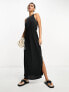 Фото #1 товара Vila slinky racer neck maxi dress with split sides in black