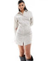 In The Style cinched waist mini shirt dress in white pinstripe 34 - фото #2