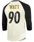 ფოტო #2 პროდუქტის Men's T.J. Watt Cream, Black Pittsburgh Steelers Vintage-Inspired Player Name Number Raglan 3/4 Sleeve T-shirt