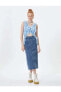 Фото #10 товара Миди джинсовая юбка с разрезом сзади Koton 4WAL70015MD темно-индиго