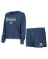 Фото #1 товара Women's Navy New York Yankees Meter Knit Long Sleeve T-shirt and Shorts Set