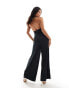 Vila Petite slinky halterneck wide leg jumpsuit in black