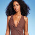 Фото #2 товара Women's Twist-Front Plunge One Piece Swimsuit - Shade & Shore Brown L