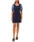 Petite Round-Neck Contrast-Sleeve A-Line Dress