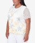 Plus Size Charleston Short Sleeve Floral Lace Top with Detachable Necklace