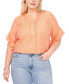 Plus Size Printed Henley Flutter-Sleeve Top