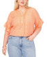 ფოტო #1 პროდუქტის Plus Size Printed Pintuck Flutter 3/4-Sleeve Henley Blouse