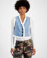 Фото #3 товара Juniors' Denim Sherpa Lined Vest