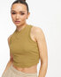 ASOS DESIGN racer front rib vest with deep binding in khaki