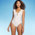 Фото #2 товара Women's Ruffle Plunge One Piece Swimsuit - Shade & Shore Off-White M