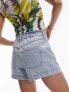 Topshop denim elastic waist short in bleach