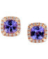 ფოტო #3 პროდუქტის Tanzanite (1 ct t.w.) & Diamond (1/6 ct. t.w.) Halo Stud Earrings in 14k Rose Gold
