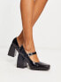 RAID Maya block heel mary janes with embellished buckle in black patent