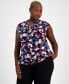 Plus Size Printed Sleeveless Cowlneck Top