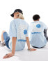 The North Face Exotic Days backprint oversized t-shirt in light blue and white