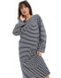 Pieces oversized long sleeve stripe t-shirt midi dress in navy