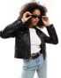 New Look faux leather cropped trucker jacket in black Черный, 38 - фото #1